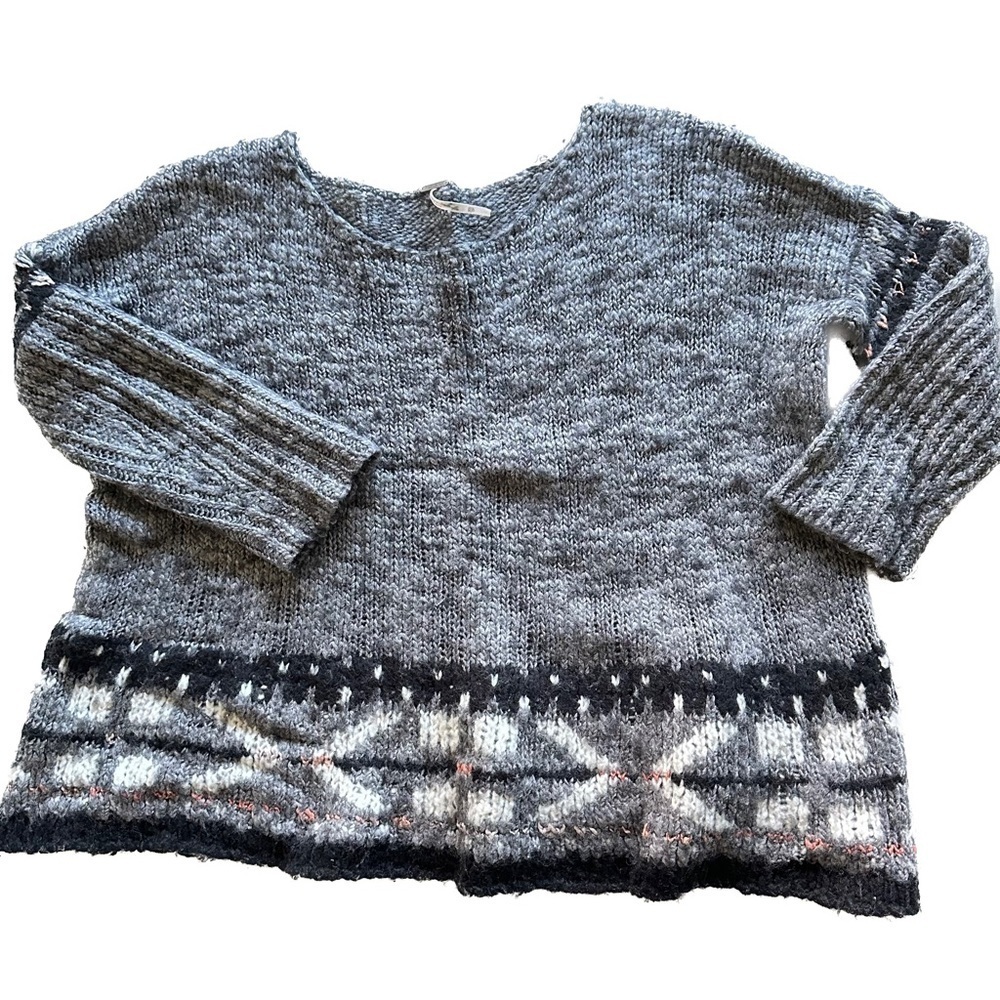 Free People Chunky Knit Boho Southwest Wool Mohair Sweater Marled Grey XS